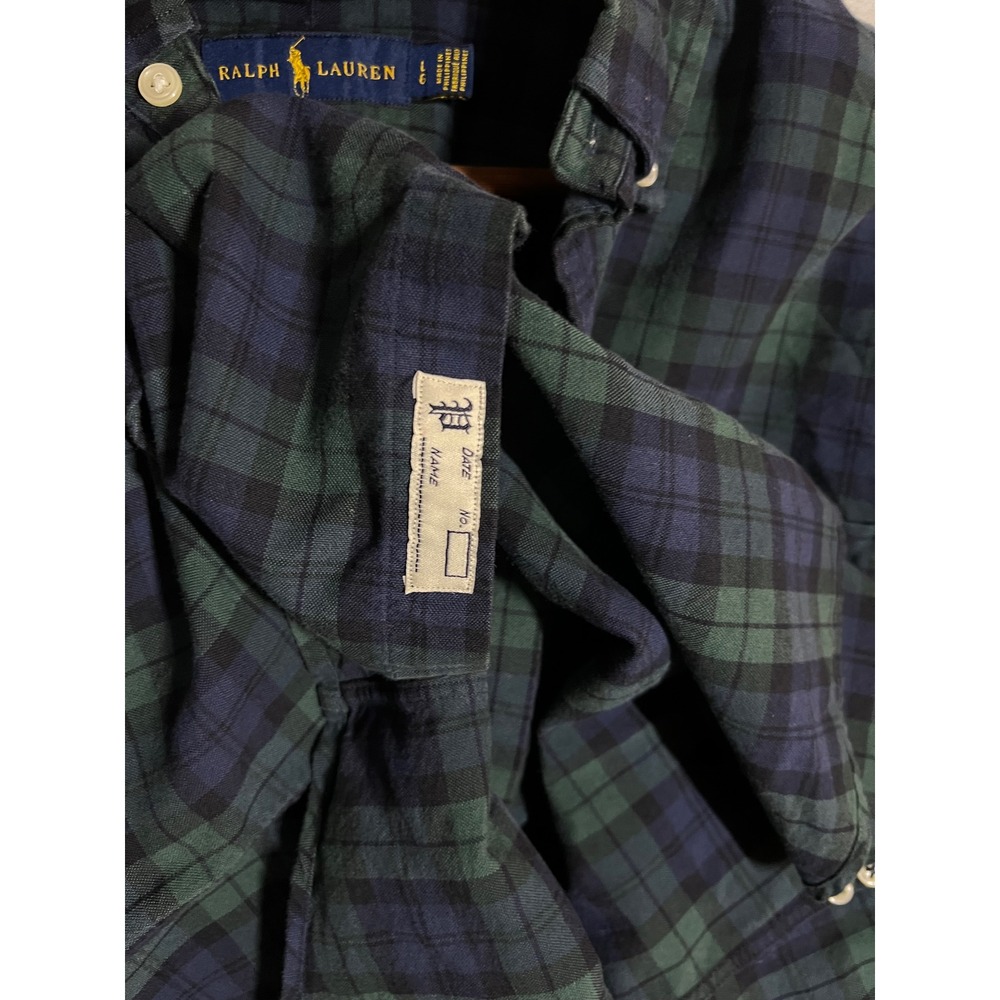 Ralph Lauren Men's Large Slim Fit Blue Green Plaid Long Sleeve Button Down - Picture 6 of 11